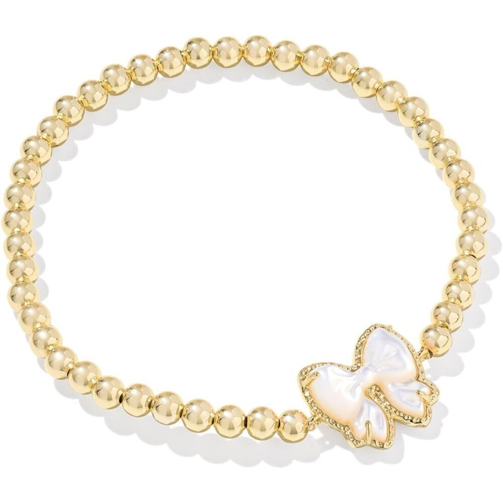 Haley Bow Stretch Bracelet Gold Brass Mother of Pearl Women Jewelry